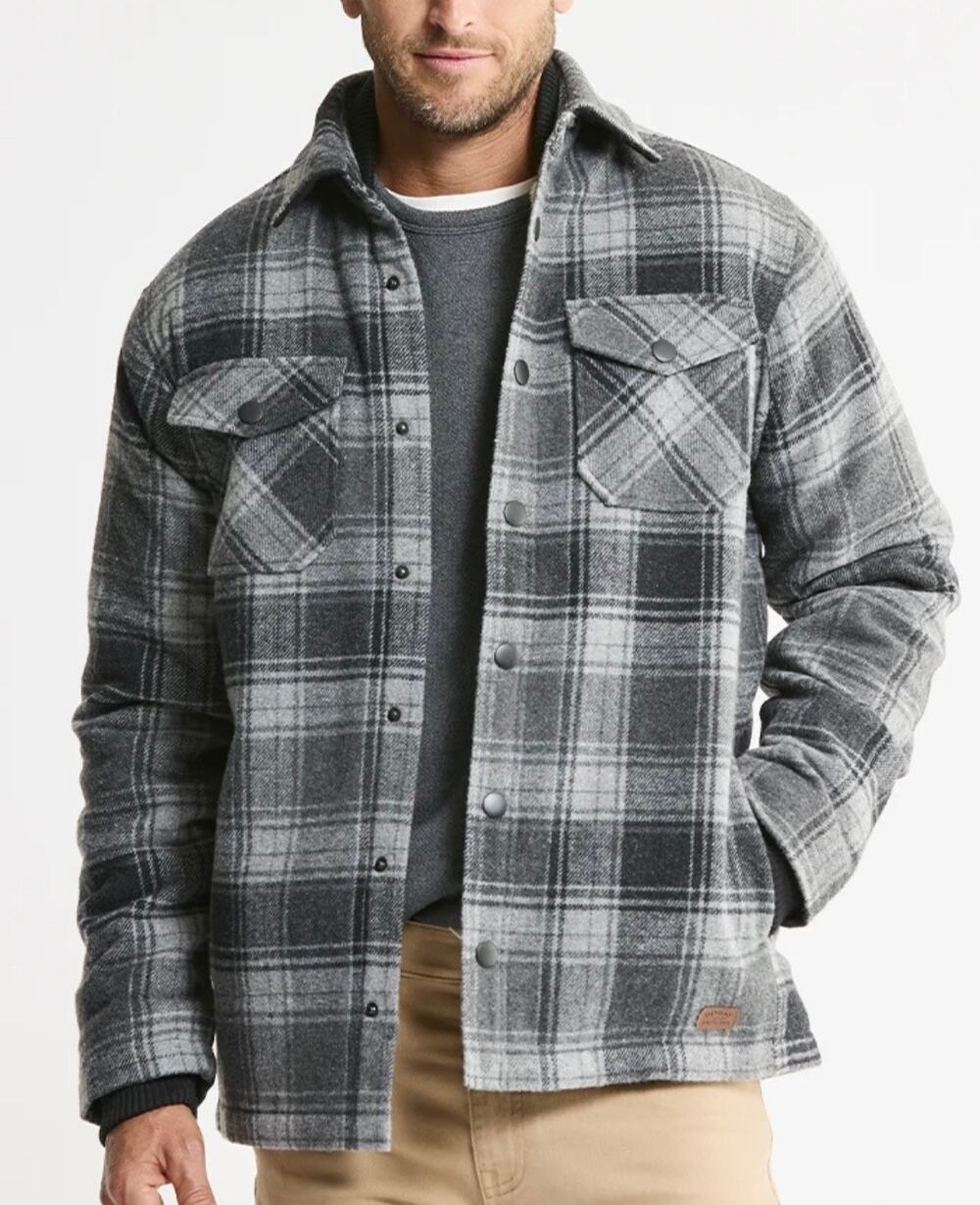 JACHS New York Sherpa Lined Flannel Shirt Jacket Men's Size XL Gray Black Plaid